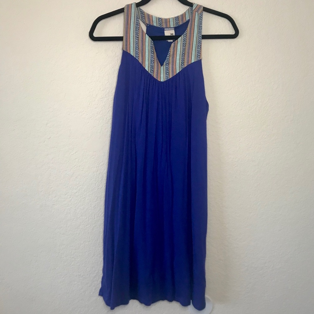 Pink Owl Blue Aztec Sleeveless Halter Tank Dress